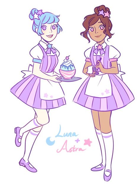 Chef Oc Drawing, Waitress Pose Reference Drawing, Waiter Outfit Drawing, Cute Baker Outfit, Waiter Drawing Reference, Waitress Character Design, Tea Party Art Reference, Magical Girl Outfit Ideas, Refrence Pose