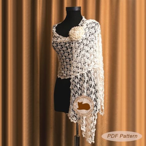 Lace Scarf Pattern, Shawl Pattern Crochet, Crochet Rectangle, Rectangle Shawls, Crochet Shawl Pattern, شال كروشيه, Lace Weight Yarn, Bridal Shawl, Wedding Shawl