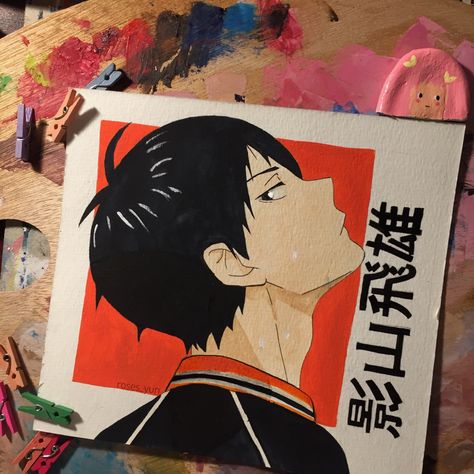 Kageyama Painting, Haikyu Painting, Haikyuu Canvas Painting, Kageyama Tobio Drawing, Anime Drawing Haikyuu, Manga Watercolor Anime Art, Haikyuu Watercolor, Haikyuu Painting, Anime Drawing Watercolor