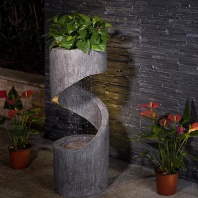 31.25 in. H Polyresin Curving Shaped Outdoor Fountain With Pump and LED Light Patio Water Fountain, Fountain Lighting, Boho Decorating, Patio Fountain, Zen Den, Healing Room, Garden Waterfall, Waterfall Fountain, Water Fountains Outdoor