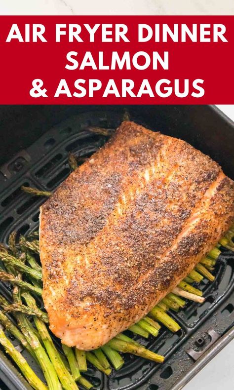 Make dinner in the air fryer: Salmon and Asparaus cook at the same time! Air fryer salmon always comes out perfectly juicy and flaky, never dry, tough, or overcooked. This easy, healthy, low-carb dinner can be paired with your favorite sides. Save this QUICK 15 minute weeknight dinner for when you need an easy dinner idea! Just 6 ingredients. Air Frying Salmon, Air Fryer Frozen Salmon, Desserts Air Fryer, Air Fryer Dinners, Air Fryer Appetizers, Salmon Asparagus, Dinner Salmon, Air Fryer Snacks, Air Fryer Desserts