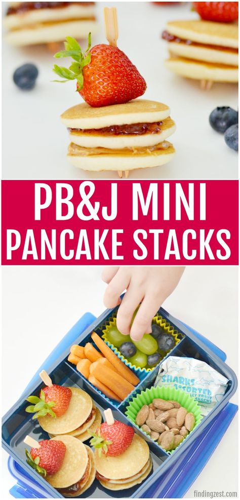 Looking for school lunch ideas? Kids will love these peanut butter and jelly mini pancakes stacks! This quick and easy lunch recipe is perfect for any pb&j lover. Who says you can't enjoy a classic breakfast and lunch at the same time? (ad) #shopfamilyfare #OurFamilySchoolLunches #schoollunch #schoollunchideas #bts #pancakes School Lunch Ideas Kids, Lunch Ideas Kids, Kid Lunches, Recipe For Teens, School Breakfast, School Lunch Ideas, Pancake Stack, Kid Friendly Lunches, Classic Breakfast