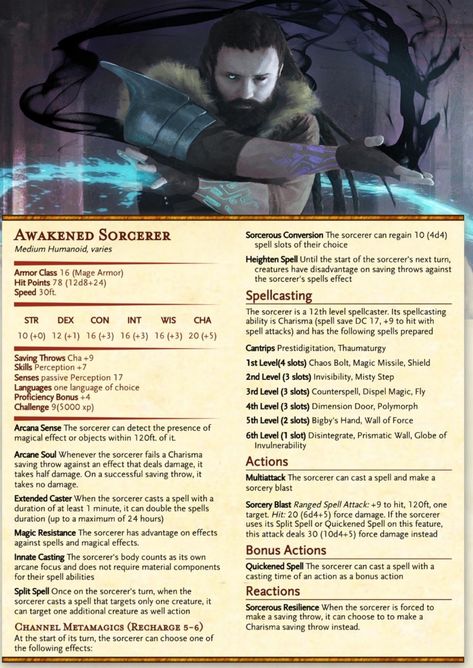 Dnd Wizard Stat Block, Dnd Mage Stat Block, Wizard Stat Block, Dnd Evil Wizard, Npc Dnd Sheet, D&d Sorcerer, Dnd 5e Homebrew Monsters, Dnd Stat Blocks, Dnd Enemies