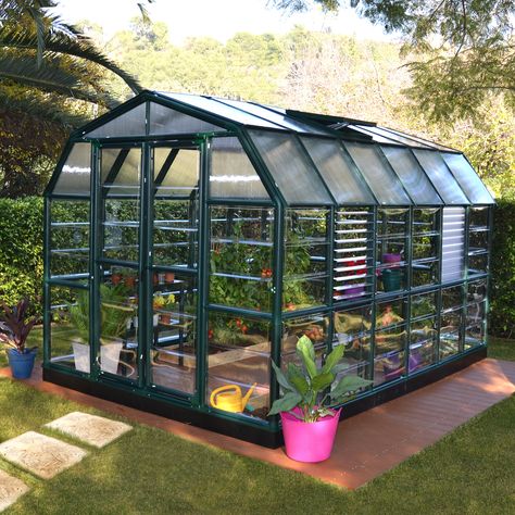 Prestige 2 Clear 9 Ft. W x 13 Ft. D Polycarbonate Greenhouse | Wayfair Modern Greenhouses, Steel Storage Sheds, Drip Irrigation Kit, Hobby Greenhouse, Louver Windows, Large Greenhouse, Steel Sheds, Polycarbonate Greenhouse, Polycarbonate Panels