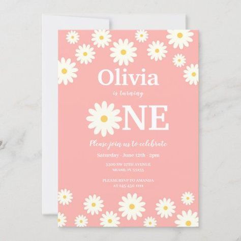 Floral 1st Birthday Party, Floral 1st Birthday, First Birthday Favors, Daisy Birthday, 1st Birthday Party Invitations, 1st Birthday Themes, 2nd Birthday Party, 2nd Birthday Invitations