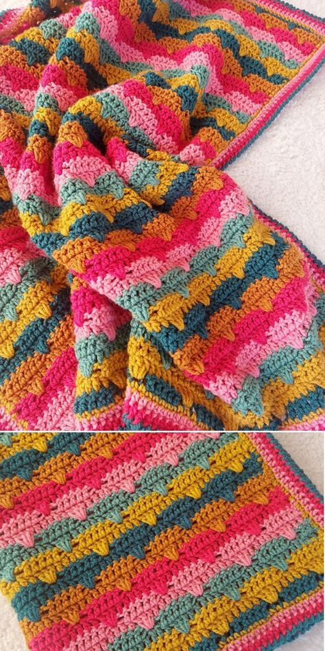 If you’re looking for a simple, beginner-friendly free crochet blanket pattern, you'll appreciate this one. It uses only basic stitches — double crochet stitch and chain. Following instructions, you’ll create a wonderful striped blanket with a nice texture. So, enjoy! #freecrochetpattern #crochetblanket #crochetshellblanket #shellblanket #shellstitch Free Crochet Patterns For Afghans Using Scrap Yarn, Striped Crochet Blanket Pattern Free, Ripple Stitch Crochet Pattern Free, Granny Stripe Crochet Pattern Free, Free Crochet Blanket Pattern, Crochet Afgans Patterns, Green Crochet Projects, Striped Crochet Blanket Pattern, Crochet Striped Blanket