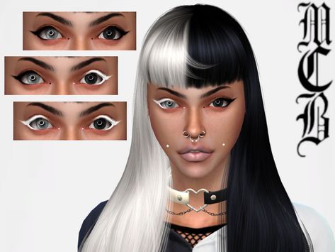 Sims 4 Cc White Eyeliner, Sims 4 Black And White Hair, Boys Eyeliner, Bratz Bedroom, White Face Makeup, Sims 4 Cc Goth, Emo Hairstyles For Guys, Sims 4 Cc Clothes, Cc Makeup