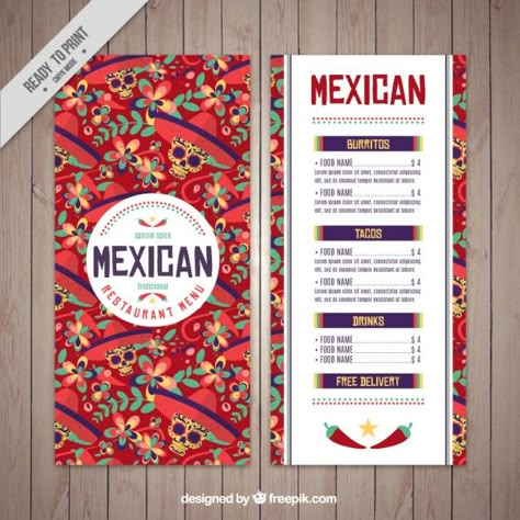 Plantilla de menú mexicano de calaveras Vector Gratis Mexican Food Names, Mexico Restaurant, Mexican Graphic Design, Mexican Restaurant Decor, Menu Design Inspiration, Mexican Menu, Menue Design, Food Truck Design, Burger Bar