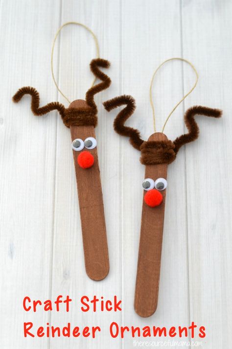 Stick Reindeer, Stick Ornaments, Joululahjat Diy, Reindeer Ornament, Reindeer Ornaments, Popsicle Stick Crafts, Navidad Diy, Preschool Christmas, Easy Christmas Crafts