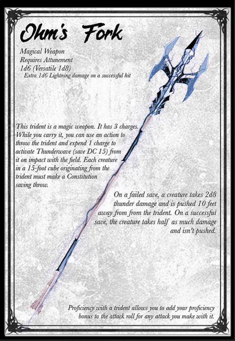 Dnd 5e Homebrew Trident, Dnd 5e Magic Trident, Dnd 5e Magic Spear, Dnd Trident, Dnd Spear, Homebrew Items, Dungeons And Dragons Rules, Dnd Druid, Dnd Items