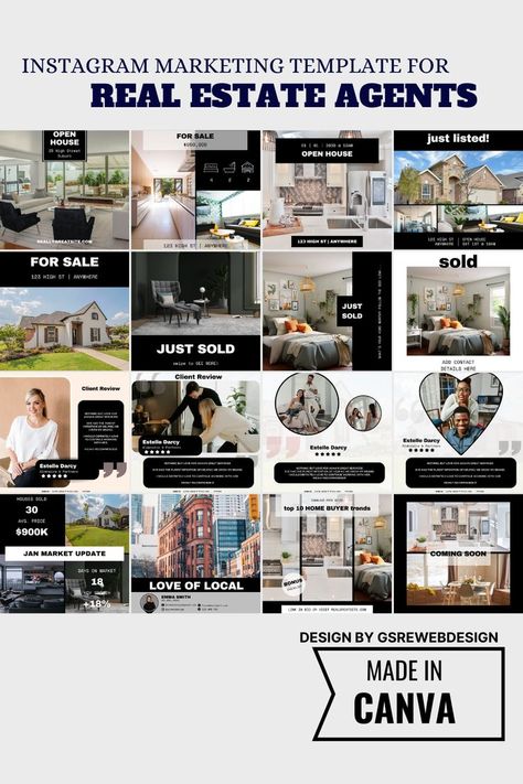 Real Estate Instagram Template Social Media Marketing Template, Real Estate Social Media Marketing, Real Estate Instagram Post, Instagram Highlight Icon, Real Estate Instagram, Realtor Social Media, Real Estate Templates, Digital Business Card, Real Estate Logo