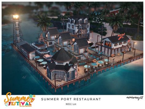 The Sims Resource - Summer Port Restaurant No CC Lot Sims 4 Restaurant No Cc, Ts4 Lots, Sims 4 Restaurant, The Sims 4 Lots, Sims 4 Game, Sims 4 Houses, Sims House, The Sims4, Sims Mods