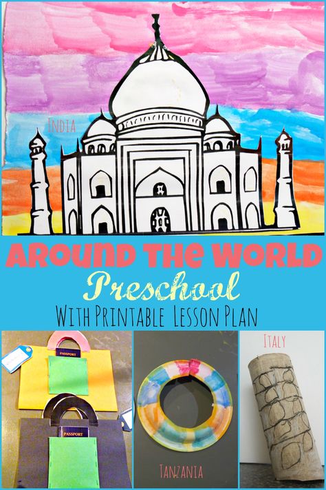 Around the world preschool week theme with free printable two day lesson plan Around The World Preschool, Around The World Crafts For Kids, Preschool Travel, Multicultural Activities, Around The World Theme, Printable Lesson Plans, Summer Preschool, Kids Around The World, Preschool Lesson Plans