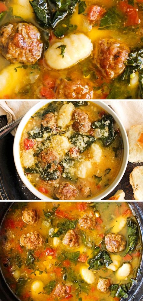 Meatball Gnocchi Soup, Italian Sausage And Gnocchi, Sausage And Gnocchi Soup, Meatballs Soup, Sausage Soup Recipes, Steamed Cabbage, Sausage Meatballs, Italian Sausage Soup, Gnocchi Soup