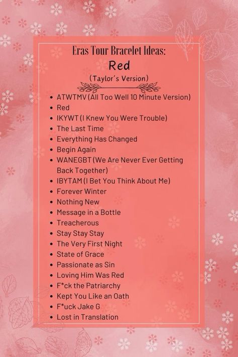 Red Friendship Bracelet, Eras Tour Red, Friendship Bracelet Ideas, Tour Quotes, Photos Of Taylor Swift, Cute Friendship Bracelets, Loving Him Was Red, Taylor Swift Tour Outfits, Bracelet Quotes