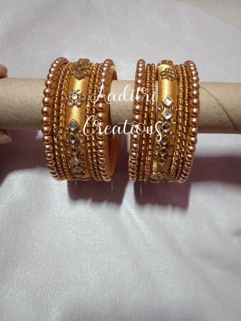 We accept orders. To order comment below Silk Thread Bangles Design, Thread Bangles Design, Golden Thread, Golden Colour, Silk Thread Jewelry, Silk Thread Bangles, Bangles Set, Thread Bangles, Bangles Design