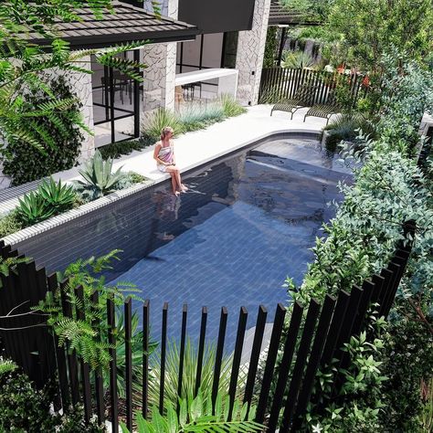 Perth Landscape Design | The curved fence is bringing some extra character to this character home. . . . #landscape #perth #outdoors #design #landscapedesign… | Instagram Curved Pool Fence, Pool With Sun Shelf, Curved Fence, Curved Pool, Property Maintenance, Home Landscape, Small Fountains, Gardening Techniques, Landscape Services