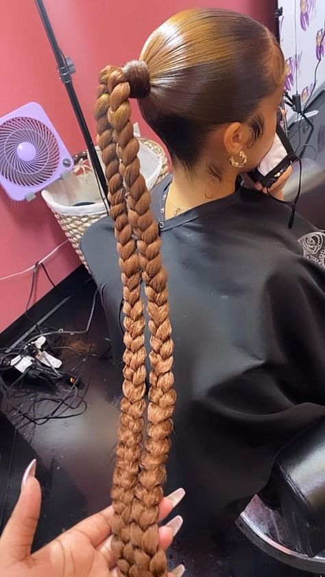 Multiple Braided Ponytail, High Ponytail With 2 Braids, Two Braids One Ponytail, 2 Braid Ponytail For Black Women, Two Braids In One Ponytail, Multi Braid Ponytail, Double Braided Ponytail Hairstyles, Double Braided Ponytail Black Hair, Two Braid Ponytail For Black Women