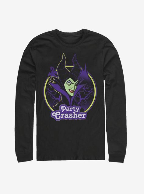 Disney Sleeping Beauty Maleficent Party Crasher Long-Sleeve T-Shirt Disney Villain Party, Maleficent Party, Disney Money, Villains Party, Sleeping Beauty Maleficent, Disney Princess Tattoo, Trip Shirts, Disneyland Shirts, Disney Sleeping Beauty