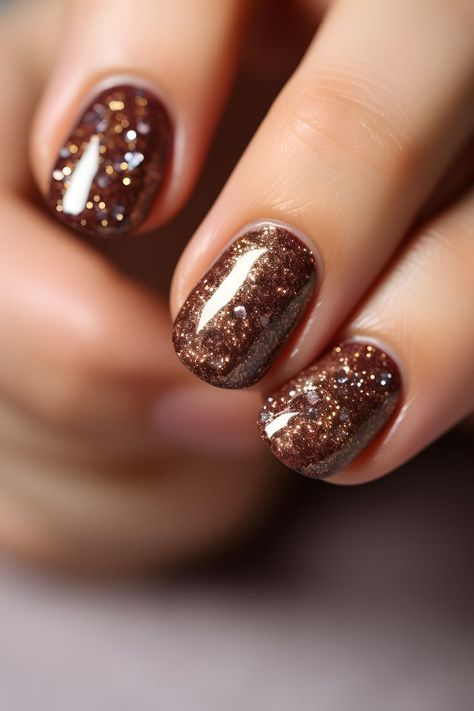 brown glitter nails, nail design, nails, nail ideas, nail inspiration, nail art, manicure, beauty, brown nails, glittery nails, sparkly nails, glamorous nails, trendy nails, stylish nails, festive nails, holiday nails, Christmas nails, fall nails, winter nails, winter nail designs, pretty nails ideas, new years eve nails glitter, winter holiday nails, new years 2024 Nails Ideas New Years, Brown Glitter Nails, Classy Nail Art Ideas, New Years Eve Nails, Brown Glitter, Glittery Nails, Cute Toe Nails, Subtle Nails, Glamorous Nails