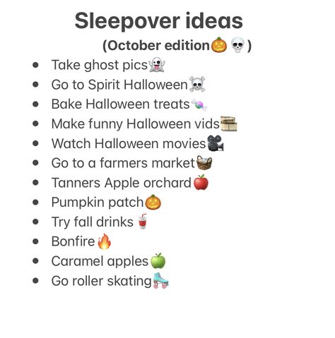 Spooky Slumber Party, Fall Sweet Sixteen Party Ideas, Fall Themed Sleepover, Spooky Sleepover Ideas, Halloween Slumber Party Ideas, Halloween Sleepover Ideas For Teens, October Sleepover, Halloween Activities For Teens, Halloween Sleepover Ideas