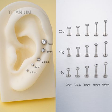 ▷Post available: 5mm, 6mm, 7mm, 8mm, 9mm, 10mm,11mm, 12mm If you cannot find some sizes here, please click link below for more options: https://www.etsy.com/listing/1656122627/20g-18g-16g-implant-titanium-goldsilver ▷Sold as a Single (1 piece), quantity choose 2 if you want a pair ▷FREE Shipping for only 1 piece site wide ▷Hypoallergenic, Waterproof, Nickel Free and perfect for everyday wear. ▷Material: Solid Implant Grade Titanium ▷Stone Size: 1.5mm, 2mm, 2.5mm, 3mm, 4mm ▷Bar Thickness: 16G(1.2 Flat Back Earrings Pearl, Earring Sizes Chart Studs, Forward Helix Earrings Impuria Ear Piercing Jewelry, Types Of Tragus Earrings, Conch Earring Bodycandy Body Jewelry, Flat Back Earrings Stud, Tragus Titanium Piercing Jewelry, Ear Piercings Placement Chart Studs, Ear Piercings Labelled Chart