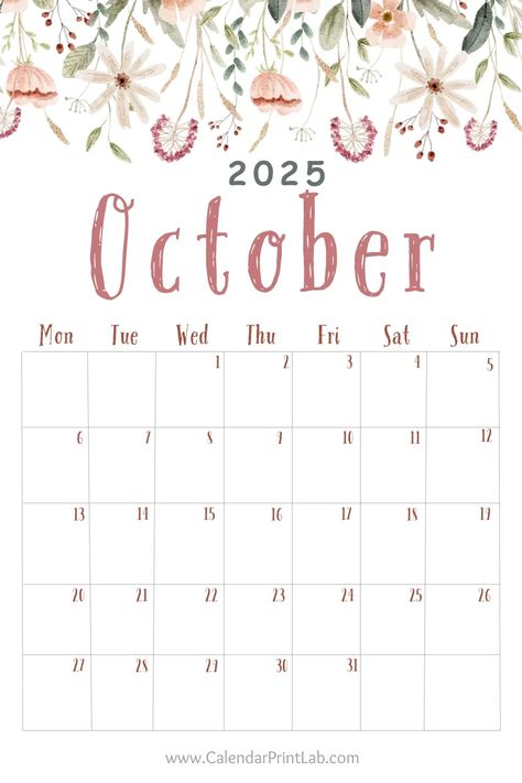 Floral October 2025 Calendar Printable Calendar 2025 Free Monthly, Printable 2025 Calendar, Monthly Calendar 2025, Printable Calendar Design 2025, Printable 2025 Calendar Free, 2025 Printable Calendar, 2025 Free Printable Calendar, Free Printable 2025 Calendar, 2025 Calendar Design Template