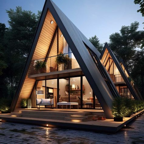 How A-Frame Modular Homes Maximize Space and Style • 333+ Art Images A Frame Addition, Two A Frames Connected, Huge A Frame House, A Frame Villa, Triangle Home, Double A Frame House Plans, Luxury A Frame, Modern A Frame House Plans, A Shape House Design