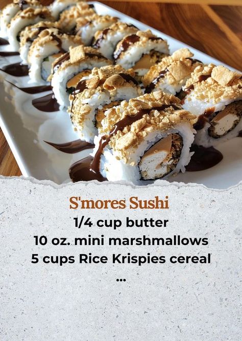 Valerie Bertinelli Kitchen | S'mores Sushi Recipe 🍫🍥 | Facebook Rice Krispies Cereal, Ree Drummond Recipes, Dessert Sushi, Sushi Recipe, Grandma Cooking, Rice Krispie Cereal, Grandmas Recipes, Sushi Recipes, Marshmallow Fluff