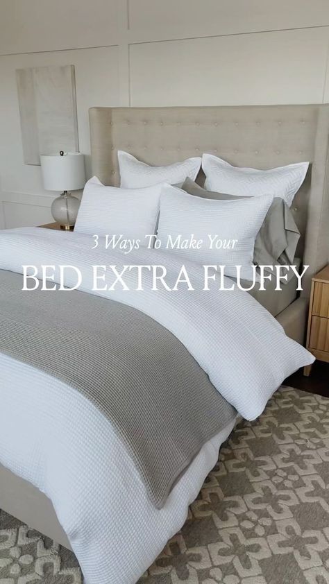 An incredibly fluffy look and feel—from the very best materials. Follow along and learn 3 insider tips to make your bed look (and feel)… | Instagram White Duvet Bedding, Ways To Make Your Bed, White Comforter Bedroom, White Fluffy Bedding, Fluffy Bed, Fluffy Duvet, Fluffy Comforter, Cal King Bedding, Luxury Room Bedroom