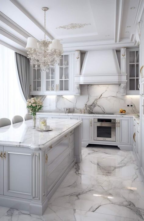 Glamorous Kitchen Ideas, Luxury White Kitchens, Long Table Centerpieces For Home, Old Money Kitchen, Interior Design Of Kitchen, Nancy Myers Homes, Old Money Home Decor, Luxury White Kitchen Design, Spanish Villa Home