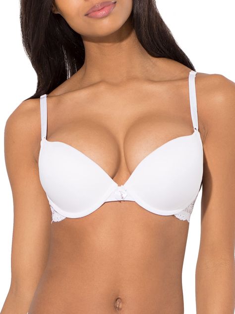 PRICES MAY VARY. 2 pack includes two extreme push-up bras. Adds 2 cup sizes instantly! This bombshell bra with molded double bump, push-up padding lifts you upward and inward adding the cleavage and fullness you crave. This extreme push-up bra is complete with underwire support for an added, upward lift. The best push-up bra for low-cut tops, the plunge neckline highlights your new-found full cleavage. This push up bra also works well under tight fitting clothing to create a more hourglass looki La Senza Bras, Low Cut Top, Lace Tshirt, Cute Bras, Cup Sizes, Plunge Neckline, Everyday Bra, Demi Bra, Womens Bras