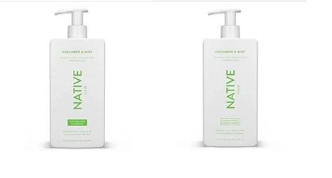 Native Vegan Cucumber & Mint Natural Volume Shampoo & Conditioner Set, Clean, Sulfate, Paraben and Silicone Free - 16.5 fl oz Each, 2, 33.0 Ounce Native Shampoo, Vegan Cucumber, Volume Shampoo, Mint Hair, Natural Conditioner, Volumizing Shampoo, Clean Hair, Shampoo Conditioner, Hair Health