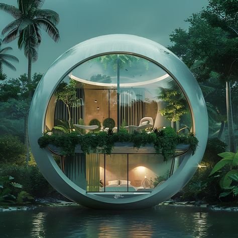 “Lost in the lush embrace of a tropical jungle, my sphere house is a haven of serenity. Nestled amidst towering palms and vibrant foliage, its rounded contours blend harmoniously with nature’s organic shapes. Inside, sunlight filters through the canopy, casting gentle patterns on smooth, minimalist interiors. Here, every corner invites tranquility and connection with the wilderness outside. 🌿✨ #JungleRetreat #NatureLovers #SphereHouse. #dezeen #artinstallations #midjourneyarchitecture #arch... Sphere House, Arch Daily, Design Milk, Minimalist Interior, The Wilderness, Organic Shapes, Emphasis, Installation Art, Lush