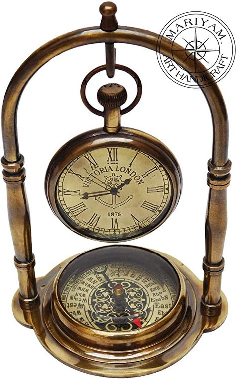 Nautical Shelf, Compass Antique, Clock Antique, Nautical Table, Antique Shelves, Ship Decor, Office Clock, Victoria London, Brass Desk