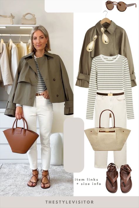 Short Trench Coat Jacket curated on LTK Trench Outfit, Khakis Outfit, Spain Style, Chanel Style Jacket, Cropped Trench Coat, Golden Goose Superstar, Short Trench Coat, Trench Coat Outfit, Classic Style Outfits