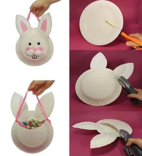 Easy Easter Crafts, Easter Bunny Crafts, Easter Basket Diy, Paper Plate Crafts, Daycare Crafts, Easter Art, Easter Crafts Diy, Family Crafts, Bunny Crafts