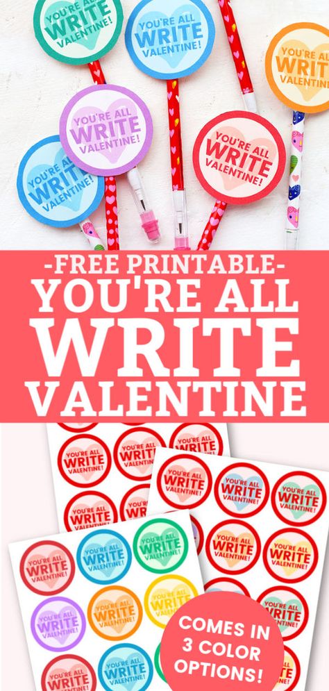 Free printable "You're All Write" Valentines from One Lovely Life. This free printable comes in 3 different styles and works with pens, pencils, and crayons! // free printable valentine idea // printable valentines // pencil valentines // crayon valentines // non food valentine ideas #freeprintable #valentines #valentinesdaycraft Valentines With Pencils Printables, Write Valentine Free Printable, Write Stuff Valentine Free Printable, Valentines Pencil Cards, Valentine Pencil Printable, Valentine Pencil Cards Free Printable, Pen Valentines Ideas For Kids, Valentine Pencil Ideas, Pencil Valentine Printable Free