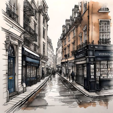 Paris Urban Sketch, City Street Drawing, City Scape Drawing, Book Photography Instagram, Architecture Drawing Sketchbooks, Sketch Icon, Perspective Drawing Architecture, City Sketch, Building Painting