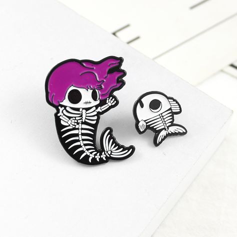 Estilo de dibujos animados Sirena Pez Aleación Esmalte Unisexo Broches Skeleton Mermaid, Mermaid Skeleton, Mermaid Pin, Creature Marine, Cute Skeleton, Cartoon Fish, Enamel Badges, Cute Fish, Dark Soul