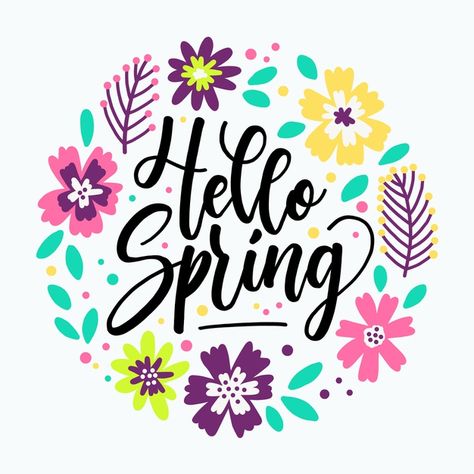 Hello spring lettering with flowers | Free Vector #Freepik #freevector #background #floral #flowers #typography Lettering With Flowers, Happy Spring Day, Valentines Letter, Spring Words, Spring Images, Spring Clipart, Background Floral, First Day Of Spring, Spring Theme