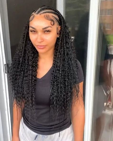 cute quick braided hairstyles with weave Cornrow With Curly Weave, Cornrow Front Curly Back, Braids With Hair In The Back, Stitch Braids With Quick Weave, Half Braids Half Sew In Weave Curly, Braids With Curly Hair In The Back, Half Up Half Down Hair Black Women Braid, Braided In The Front Curly In The Back, Half Weave Half Braids