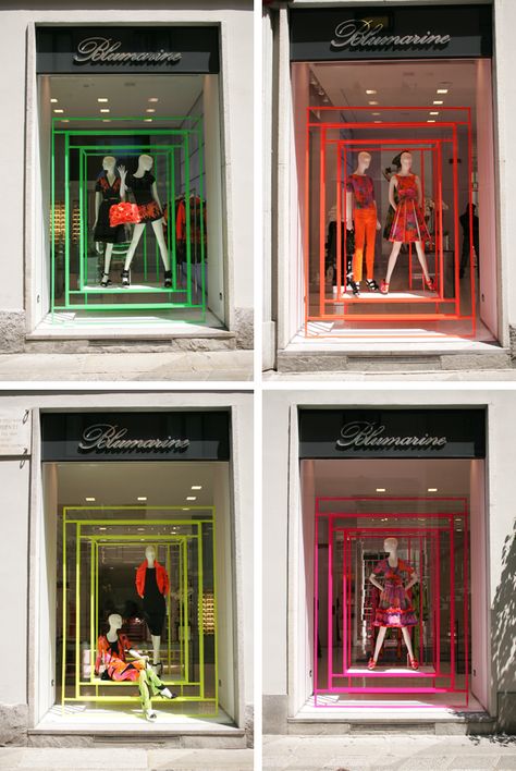 Neon at Blumarine Milano. Neon Accessories, Decoration Vitrine, Store Window Displays, Interior Vintage, Retail Windows, Magnolia Market, Design Presentation, Store Windows, Shop House Plans