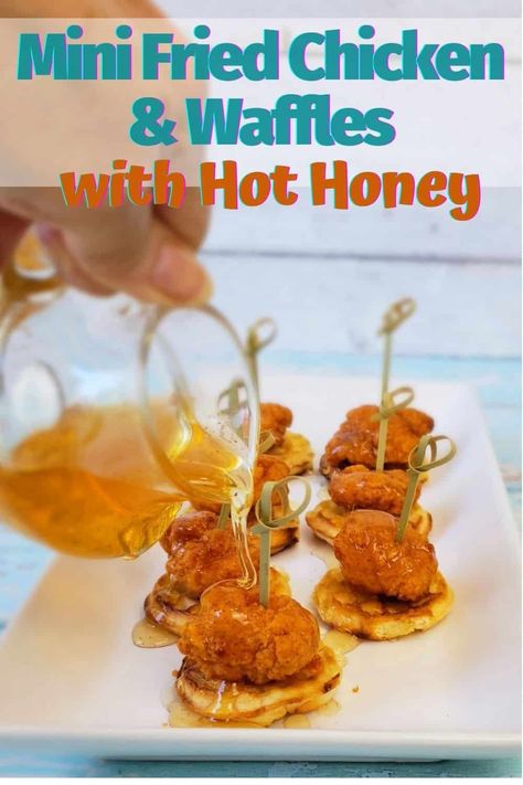 Crispy fried chicken and waffles is an iconic Southern dish served for breakfast, brunch, and supper, typically drizzled with maple syrup or honey. Serve this shortcut mini version of chicken and waffles for game day and as a last minute appetizer for parties with the kick of hot honey! The 3-ingredient recipe starts with chicken nuggets and frozen waffles you already have in your freezer. Chicken And Waffles Appetizer, Mini Chicken And Waffles, Mini Waffle Recipe, Last Minute Appetizer, Frozen Chicken Nuggets, Chicken Waffles, Fried Chicken And Waffles, Frozen Waffles, Raw Chicken Breast