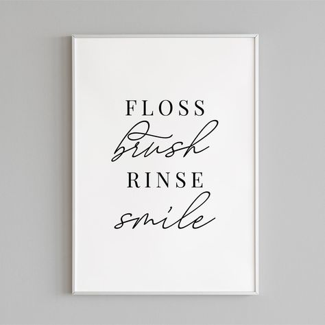 Introducing the "Floss Brush Rinse Smile" Print, a delightful piece of dental-themed artwork designed to inspire and motivate both patients and dental professionals alike. Perfect for decorating your dental office, this charming dental art print instantly adds a touch of creativity and positivity to any space. See also: www.etsy.com/listing/1334995763/we-love-to-see-you-smile-dental-office ♥ READ BEFORE BUY * NO PRINTS WILL BE SHIPPED TO YOU! * Instant download * No waiting, no shipping fees * P Dental Office Artwork, Dental Decorations, Dentist Decor, Ortho Office, Dental Wall Art, Dental Quotes, Gift For Dentist, Smile Gift, Dental Office Decor