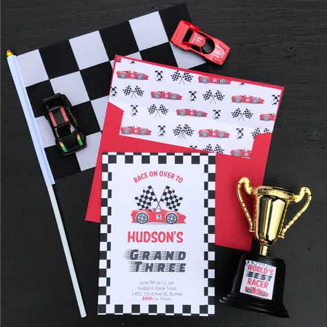 3rd Birthday Party Race Cars, Grand Three Birthday, Race Car Third Birthday Party, Third Birthday Cars Theme, Grand Three Birthday Party, 3rd Birthday Cars Theme, Race Car 3rd Birthday Party Ideas, Cars Third Birthday Party, Car Birthday Party Ideas