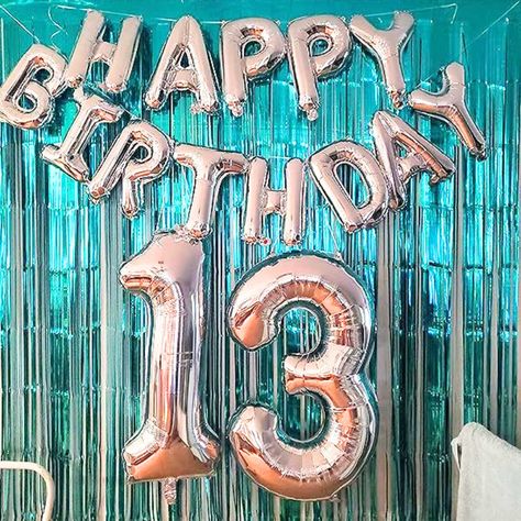 13 Birthday Decoration Ideas Girl, Silver Balloons Decoration, 13 Birthday Decorations, 13th Birthday Party Ideas For Teens, 13th Birthday Decorations, 13th Birthday Wishes, Percy Jackson Party, 13th Birthday Cake, Birthday 13