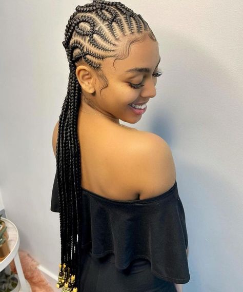 Finest Braided Hairstyles to inspire your next Hairdo - Kadosh.ng Feed In Braids Updo Buns, Straight Back With Beads, Black Women Feed In Braids, Braids Cornrows Black Women, Women Feed In Braids, Feed In Braids Updo, Ponytail Feed In Braids, Cross Stitch Braids, Braids With Box Braids