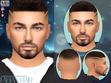 Buzz cut with line haircut style in 13 colors - HQ Compatible. Sims 4 Shaved Hair Cc, Hair For Sims 4, Ts4 Hair, Sims 4 Hair Male, Mod Hair, Hair Male, Haircut Style, Male Hair, Full Beard