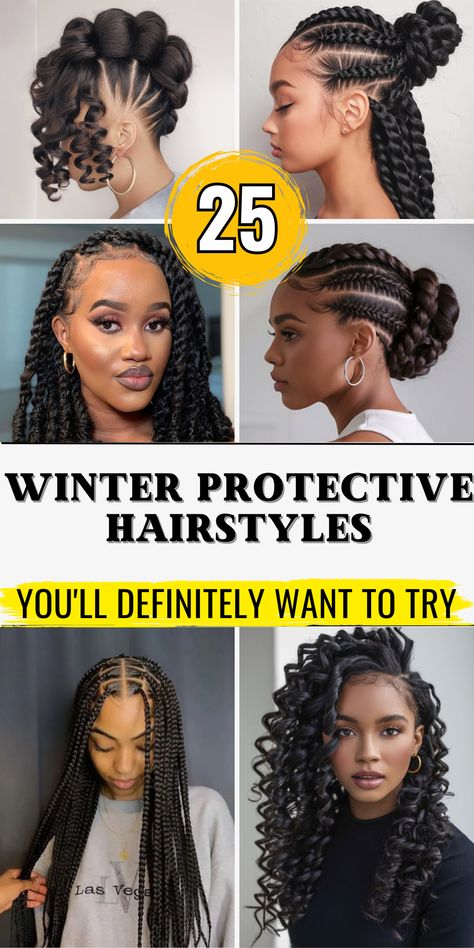 Discover 25 trendy winter protective hairstyles for women and kids, perfect for maintaining natural hair. From long braids for black women to cute braided styles for kids, these hairstyles protect your hair during the colder months while keeping it stylish. Opt for locs, curly braids, or weave to create a versatile look that works for all hair types, including 4c and natural black hair Work Braids For Black Hair, Chic Braids For Black Women, Birth Hairstyles For Black Women, Large Knotless Twist Braids, Easy Quick Braided Hairstyles Black, Protective Hairstyles For Mixed Hair, Braids For Winter Protective Styles, Protective Styles For Long Hair, Popular Braids For Black Hair 2024